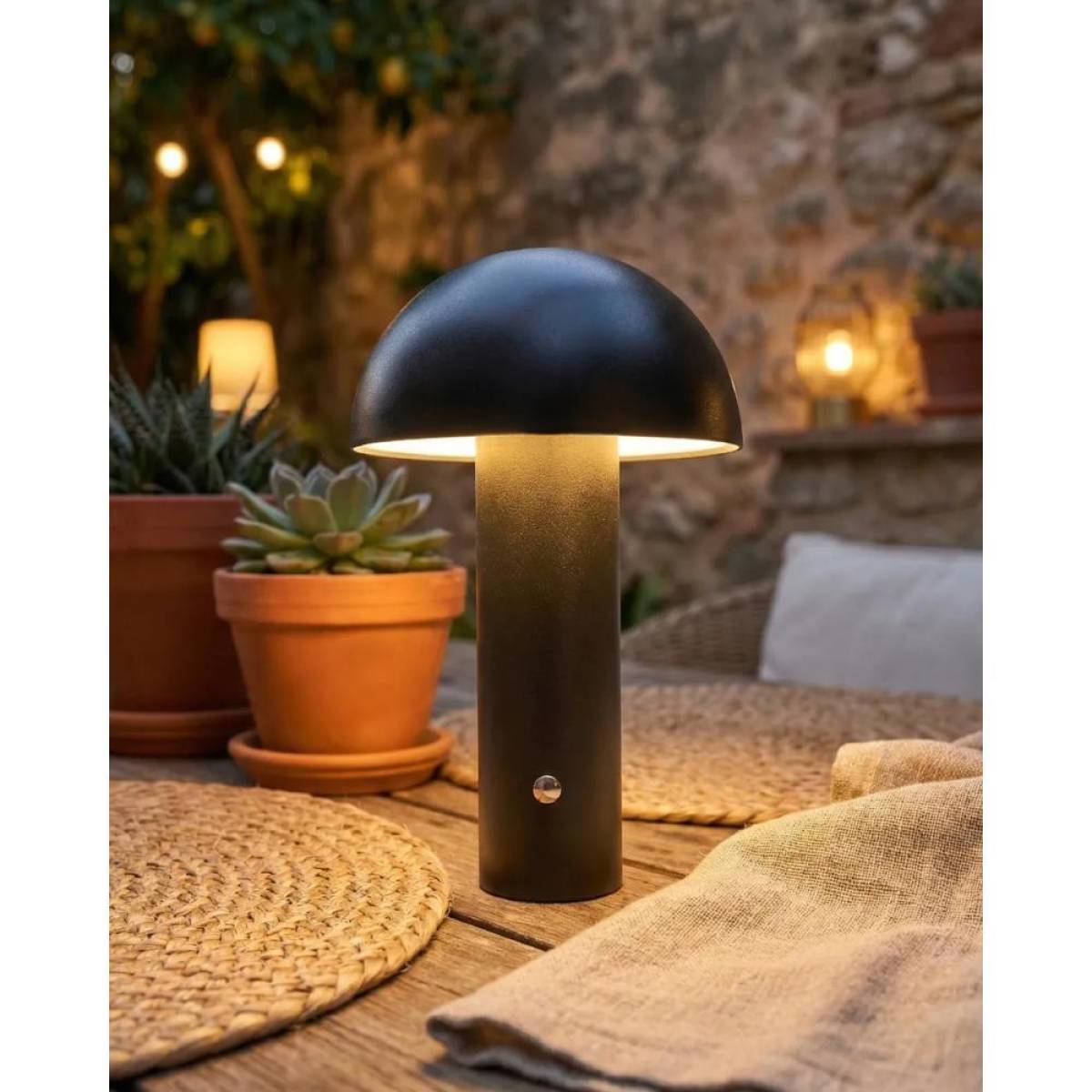 Black Wireless Mushroom Led Table Lamp 22 cm With Touch Dimming, Sk195145