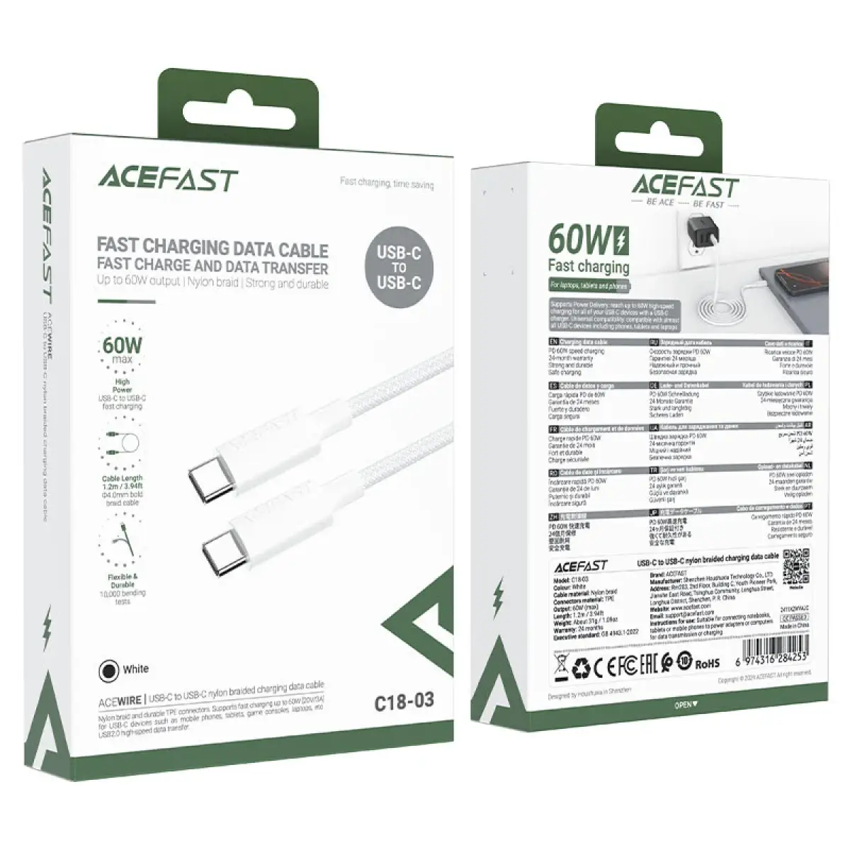 AceFast Charging Data Cable USB-C to USB-C 60W