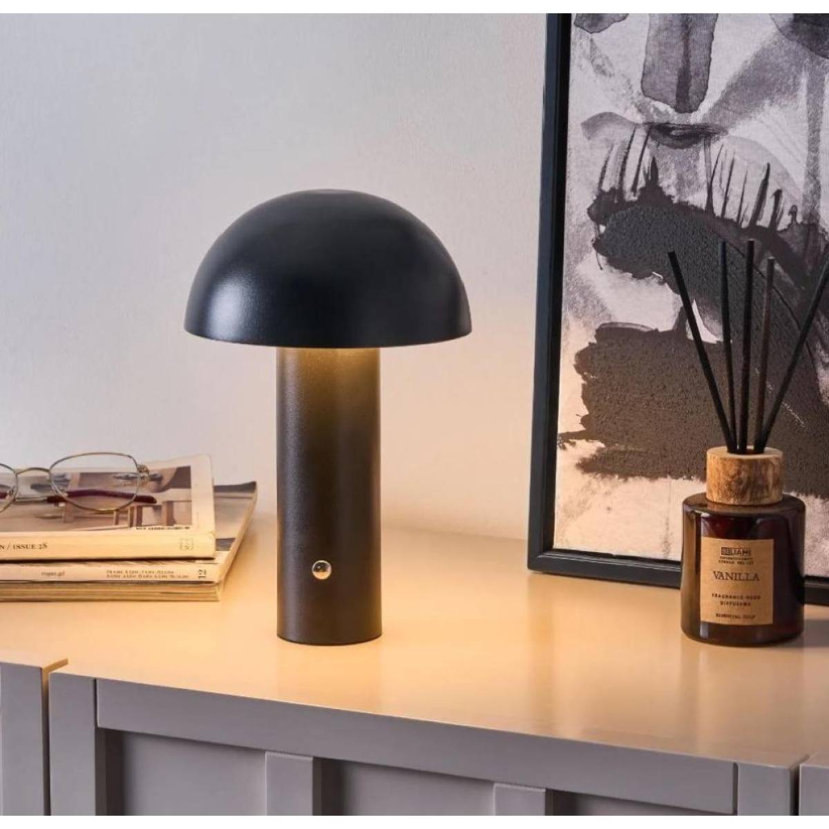 Black Wireless Mushroom Led Table Lamp 22 cm With Touch Dimming, Sk195145