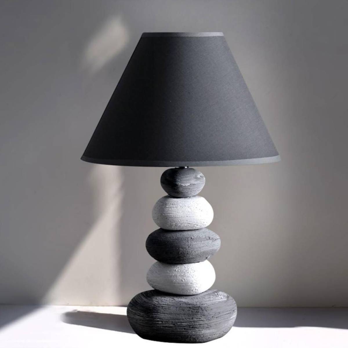 Stacked Stone Ceramic Table Lamp 37 Cm – Fabric Shade, Sk922