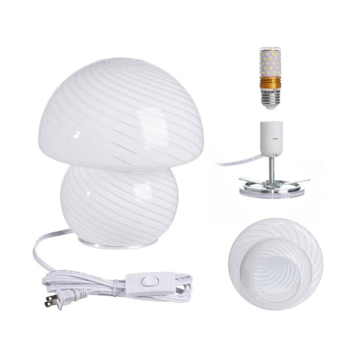 White Decorative Glass Bedside Table Lamp – 18 cm, Sk1951416
