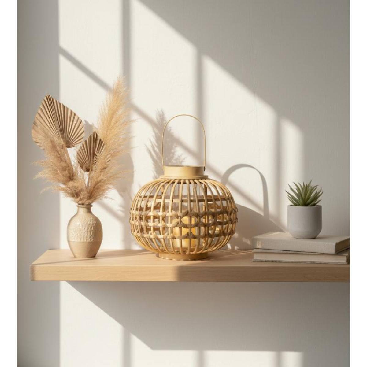 Modern Natural Rattan Lantern, Coastal Boho Accent, Sk963