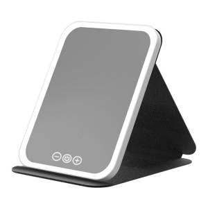 Folding Touch-control Makeup Mirror With Hd Glass & Tri-color Led Lighting – Black, 806a