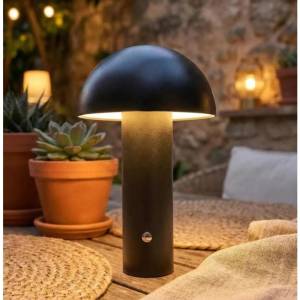 Black Wireless Mushroom Led Table Lamp 22 cm With Touch Dimming, Sk195145