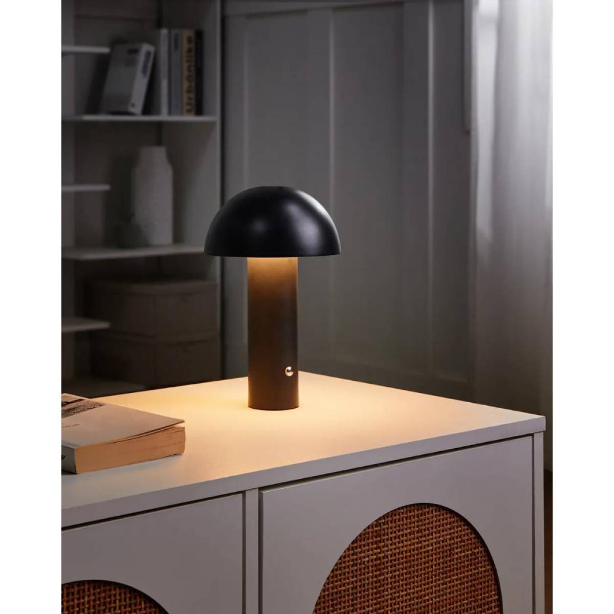 Black Wireless Mushroom Led Table Lamp 22 cm With Touch Dimming, Sk195145