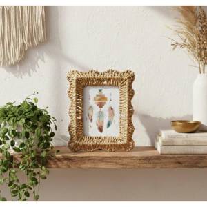 Boho Scalloped Rattan Photo Frame, Natural Woven Accent, Sk971