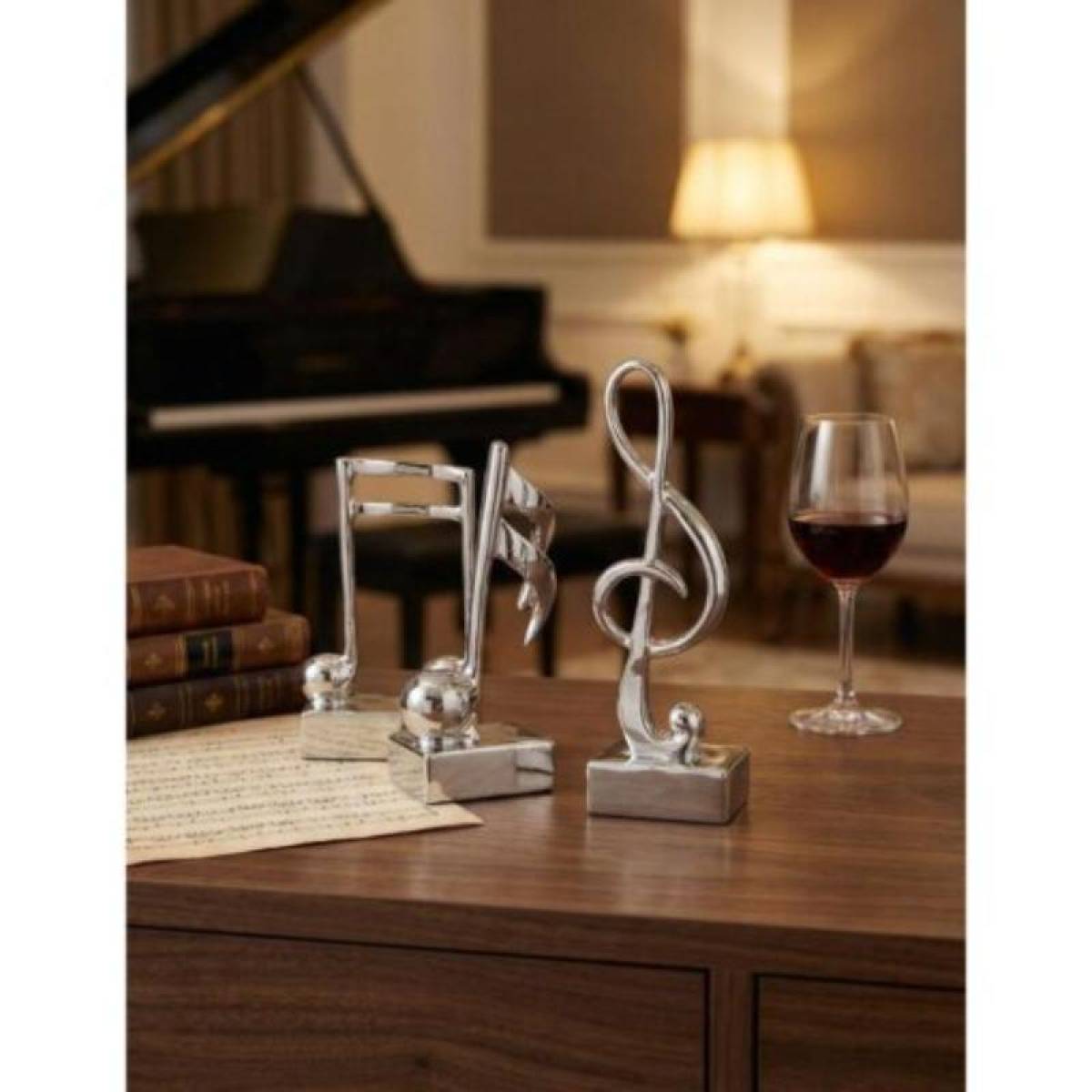 3-piece Silver Music Note Resin Sculptures – Elegant Home And Office Decor, Sk906s