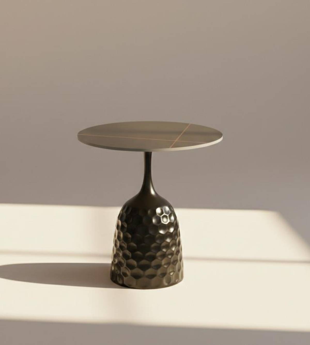 Modern Side Table With Textured Black Metal Base And Ceramic Top 56 Cm, Sk959