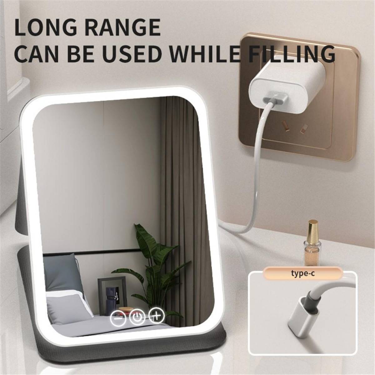Folding Touch-control Makeup Mirror With Hd Glass & Tri-color Led Lighting – Black, 806a