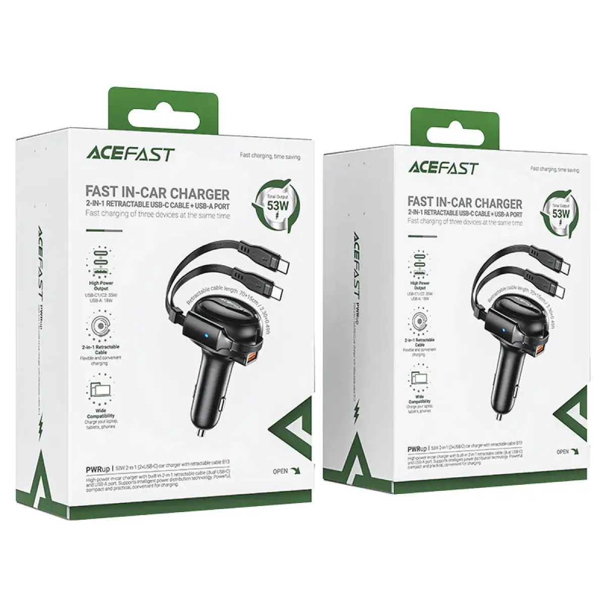 AceFast 53W Fast Charge Car Charger with Cable