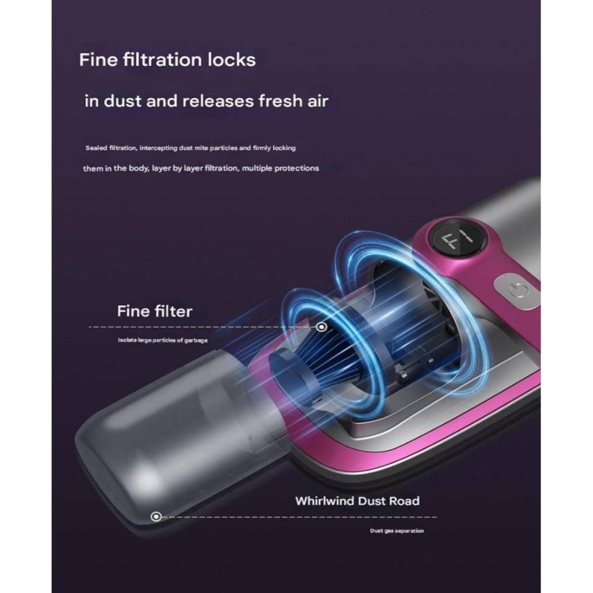 Wireless Mite Vacuum Cleaner Uv-c Sterilization – Powerful Suction, Purple, Bf-c01
