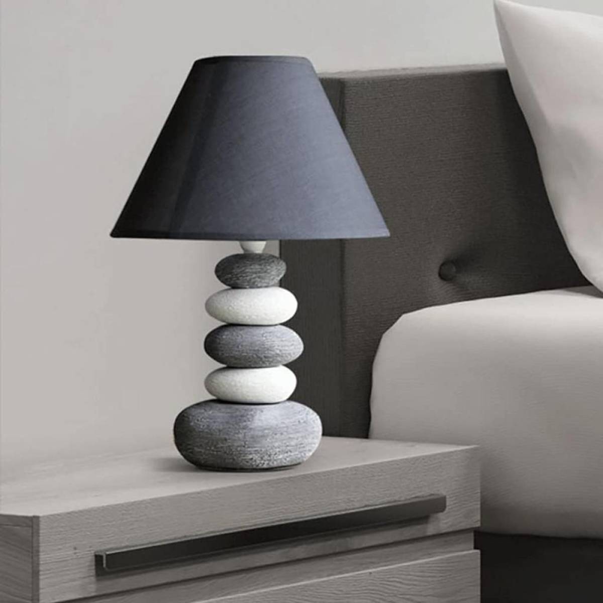 Stacked Stone Ceramic Table Lamp 37 Cm – Fabric Shade, Sk922