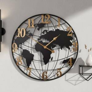 Large 76 Cm World Map Wall Clock – Metal Silent Quartz Clock For Modern Interiors, Sk957