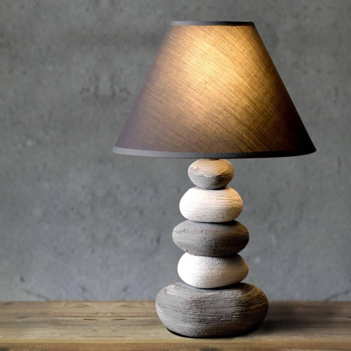 Stacked Stone Ceramic Table Lamp 37 Cm – Fabric Shade, Sk922