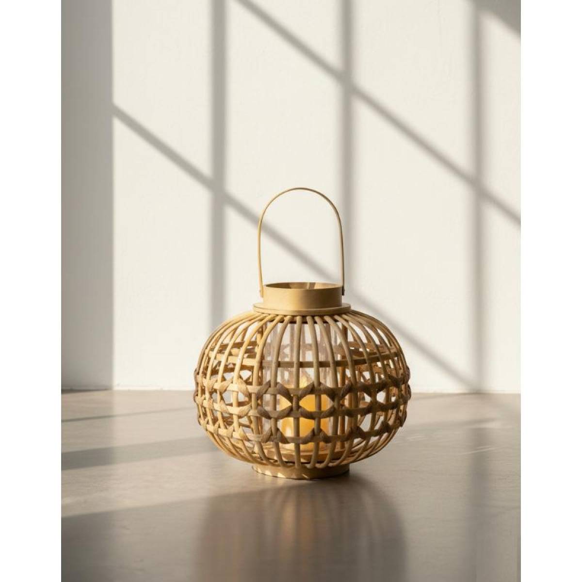Modern Natural Rattan Lantern, Coastal Boho Accent, Sk963
