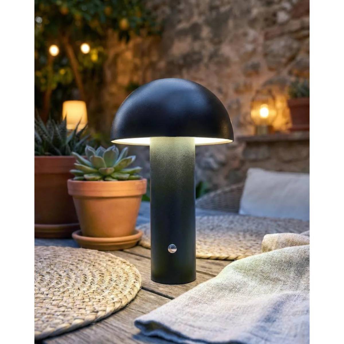 Black Wireless Mushroom Led Table Lamp 22 cm With Touch Dimming, Sk195145