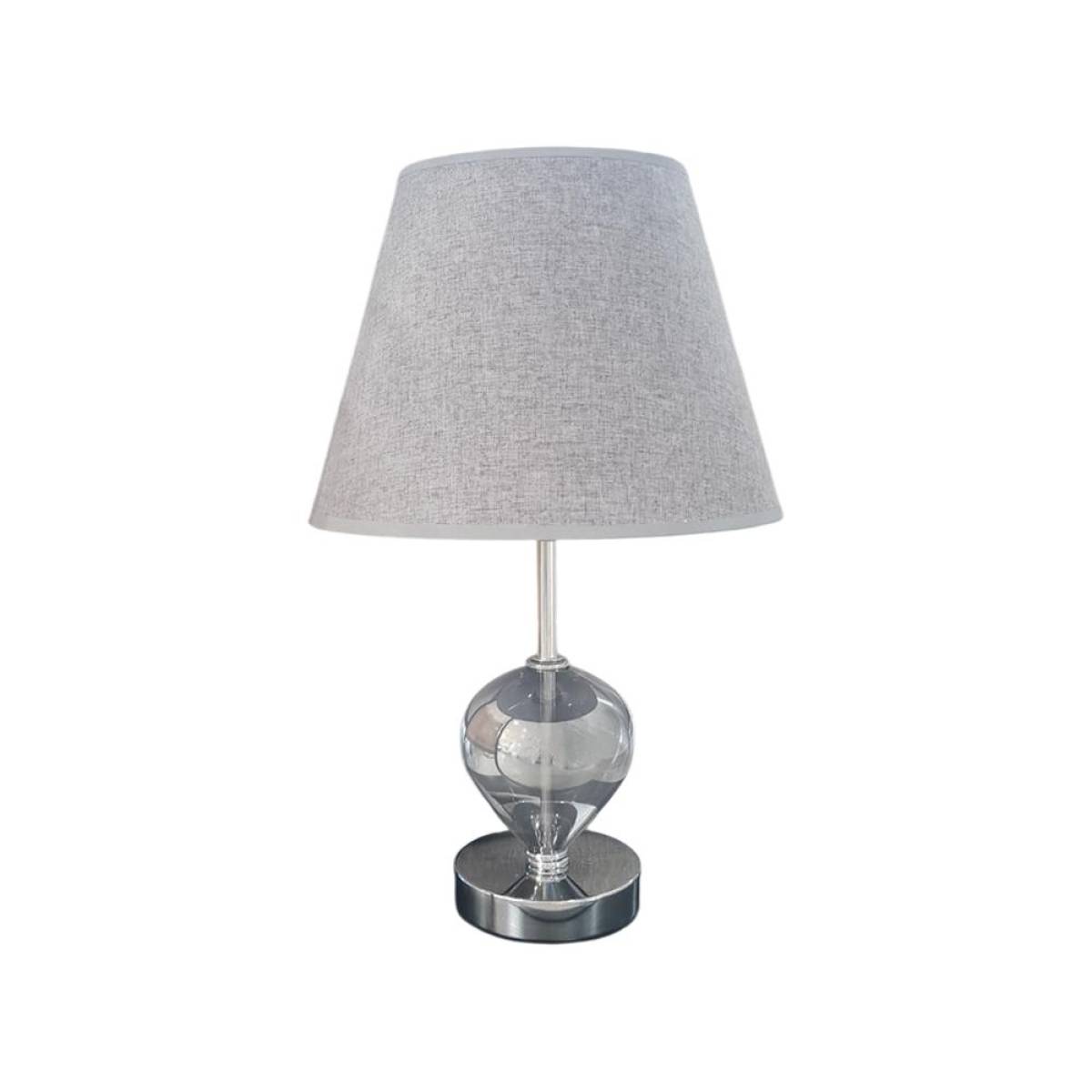 Modern Metallic Glass Table Lamp With Grey Fabric Shade 24 Cm, Sk924g