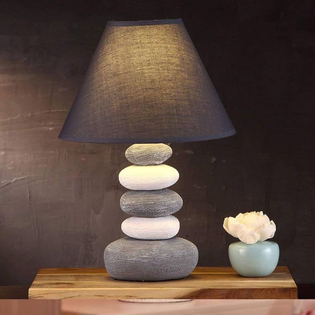 Stacked Stone Ceramic Table Lamp 37 Cm – Fabric Shade, Sk922