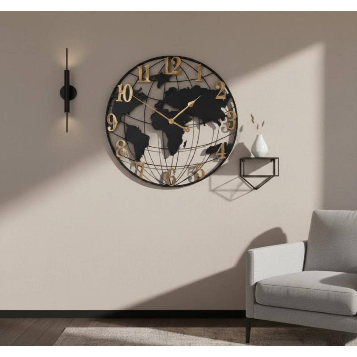 Large 76 Cm World Map Wall Clock – Metal Silent Quartz Clock For Modern Interiors, Sk957
