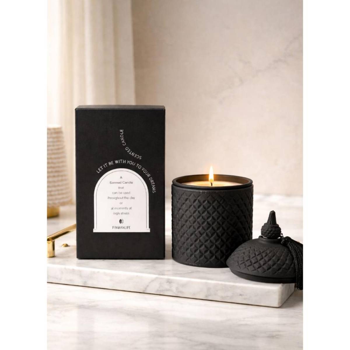 Finmanlife Geo Jar Scented Candle – Matte Black Luxury Aromatherapy Candle, Sk933b