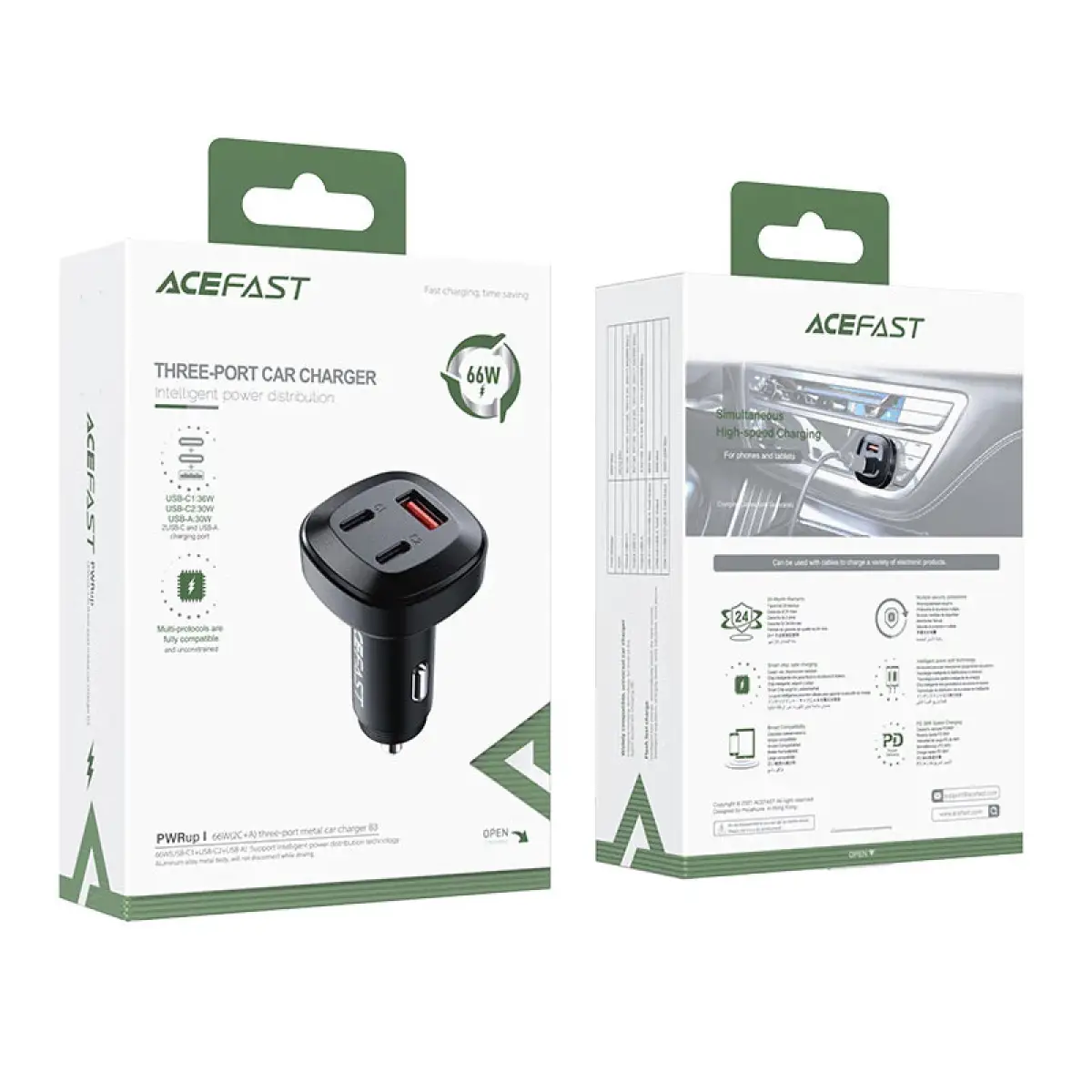AceFast 66W 3-Port Metal Car Charger B3