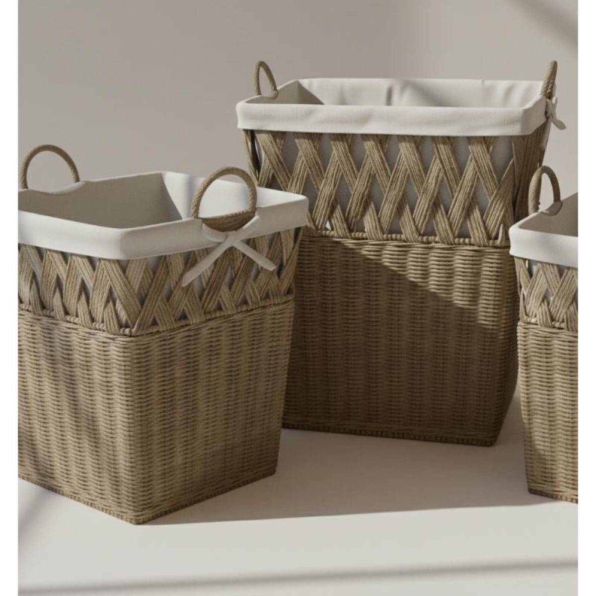 Boho Woven Storage Organizer Set, 3-piece With Removable Fabric Liners, Sk975