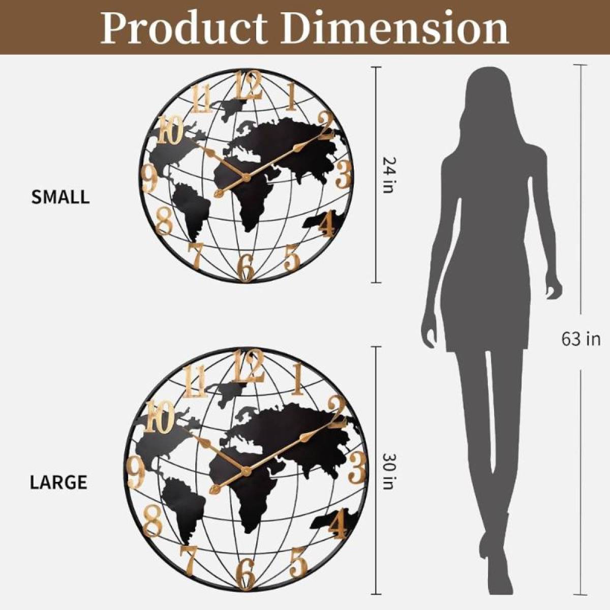 Large 76 Cm World Map Wall Clock – Metal Silent Quartz Clock For Modern Interiors, Sk957