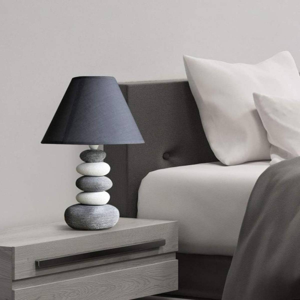 Stacked Stone Ceramic Table Lamp 37 Cm – Fabric Shade, Sk922
