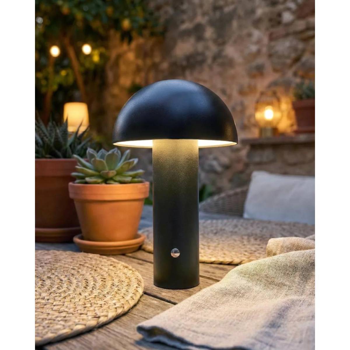 Black Wireless Mushroom Led Table Lamp 22 cm With Touch Dimming, Sk195145