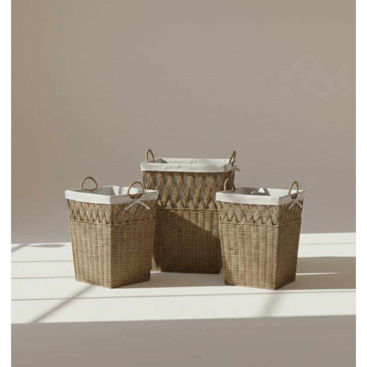 Boho Woven Storage Organizer Set, 3-piece With Removable Fabric Liners, Sk975