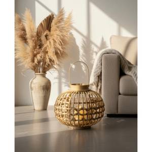 Modern Natural Rattan Lantern, Coastal Boho Accent, Sk963