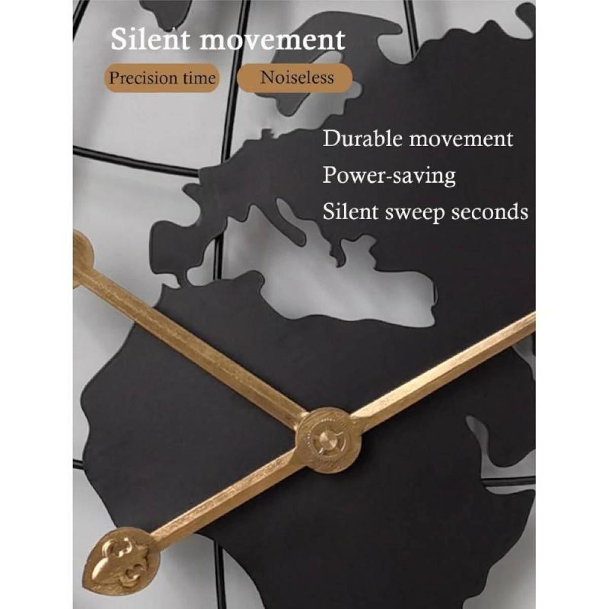 Large 76 Cm World Map Wall Clock – Metal Silent Quartz Clock For Modern Interiors, Sk957