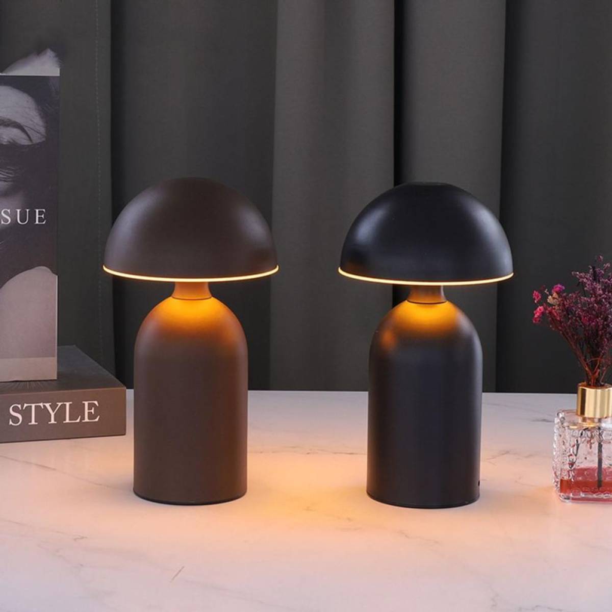 Brown Modern Rechargeable Mushroom Table Lamp 23 Cm – Metal Finish, Sk195144