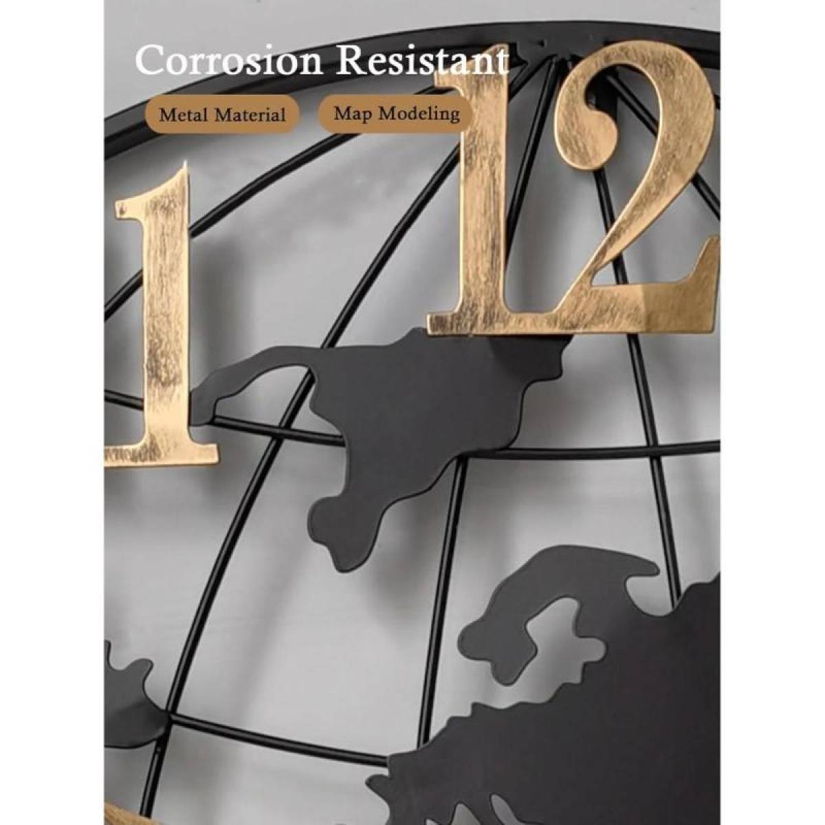 Large 76 Cm World Map Wall Clock – Metal Silent Quartz Clock For Modern Interiors, Sk957