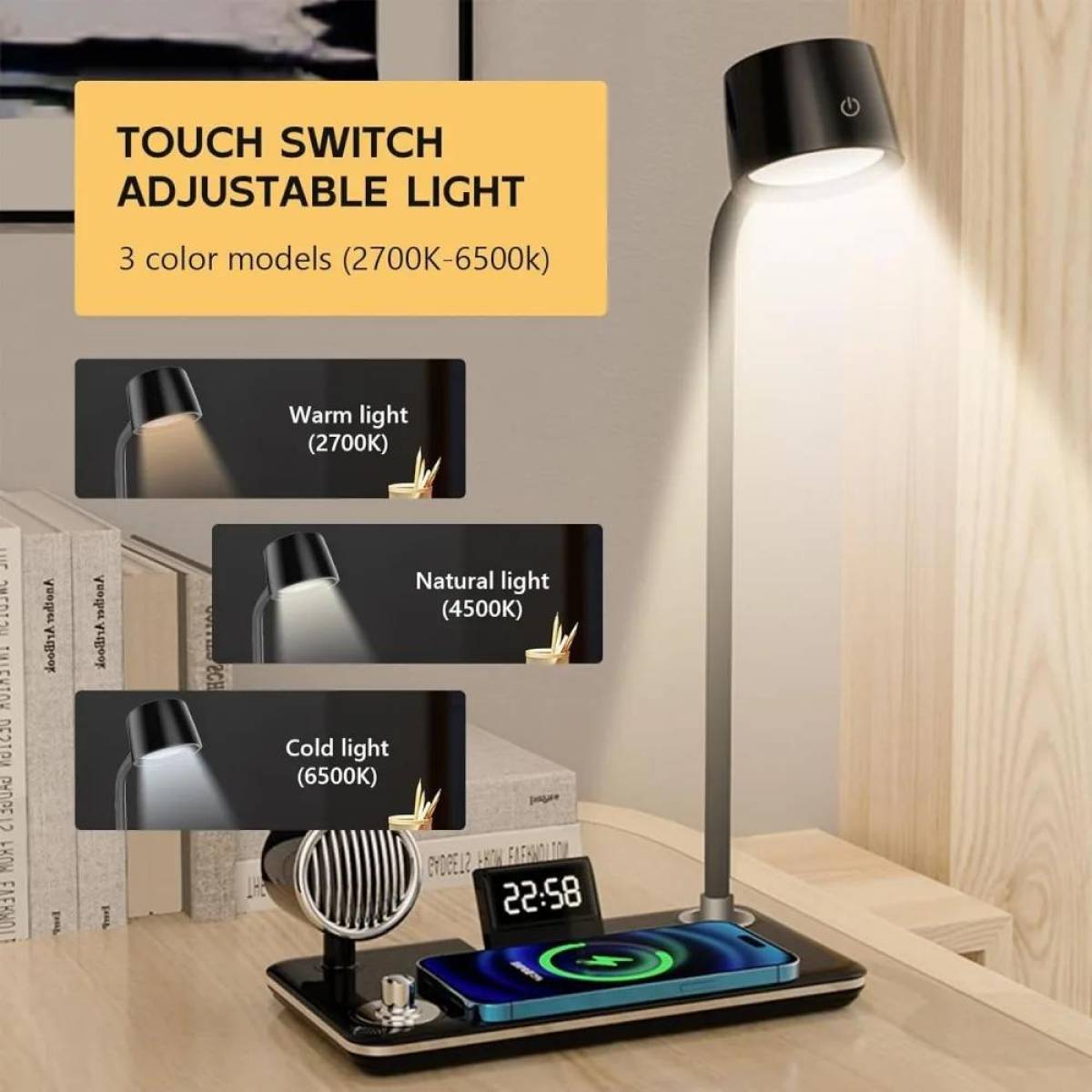 Mdhl Smart Table Lamp – Multi-function: Lighting, Audio – Charging [black], Md-1772