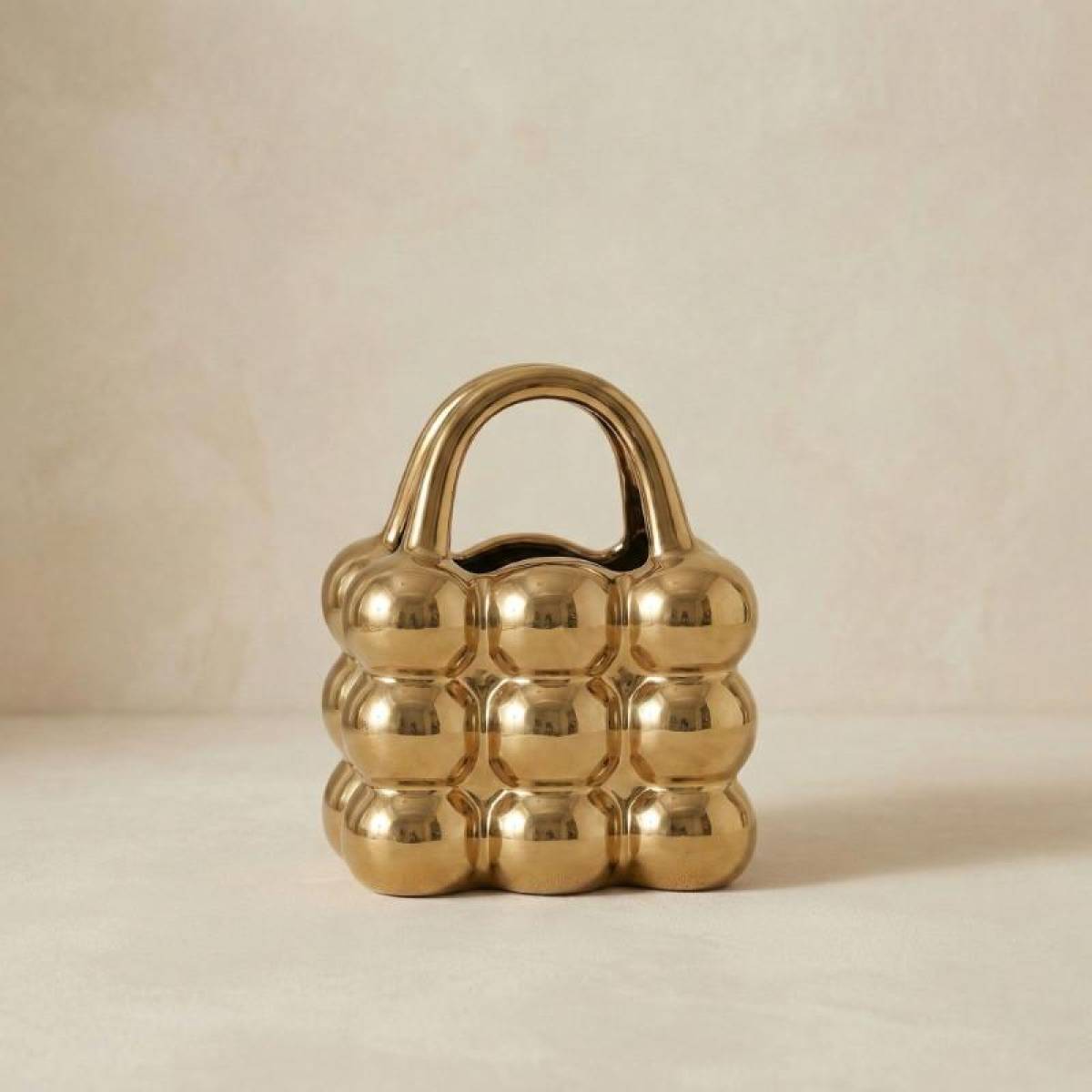 Gold Ceramic Handbag-shaped Bubble Decorative Vase, Sk863