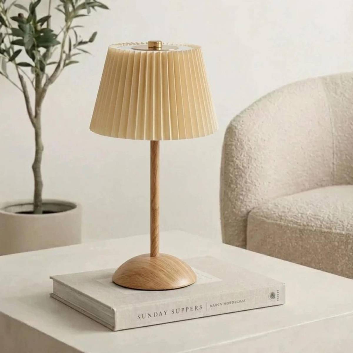 Wooden Touch Led Table Lamp – 29 Cm, Beige, Sk855