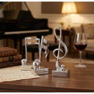 3-piece Silver Music Note Resin Sculptures – Elegant Home And Office Decor, Sk906s