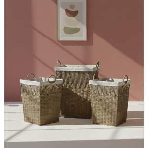 Boho Woven Storage Organizer Set, 3-piece With Removable Fabric Liners, Sk975