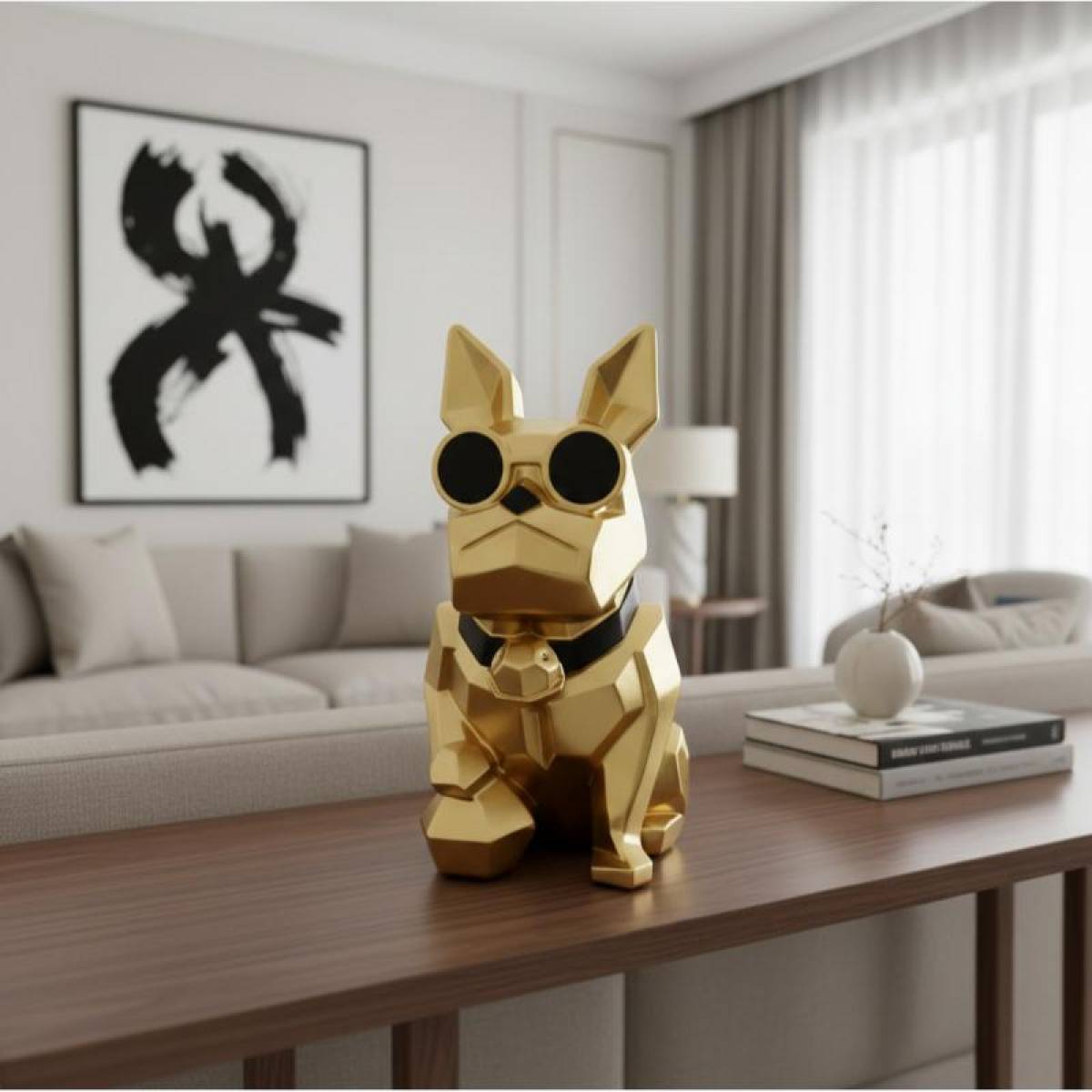 Gold Geometric French Bulldog Figurine, Multi-functional Desk And Home Organizer, Sk881