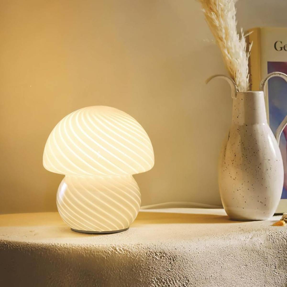 White Decorative Glass Bedside Table Lamp – 18 cm, Sk1951416