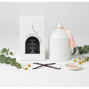 Finmanlife Scented Candle White Diamond Ceramic Jar With Pink Tassel Lid, Sk933w