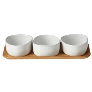 Set 3 Bowl On Teak Board Aida Raw Org Arctic White