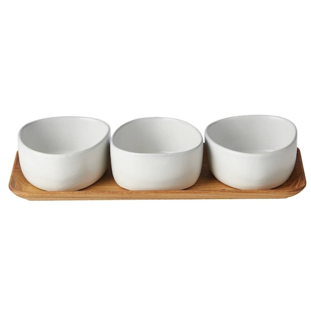 Set 3 Bowl On Teak Board Aida Raw Org Arctic White