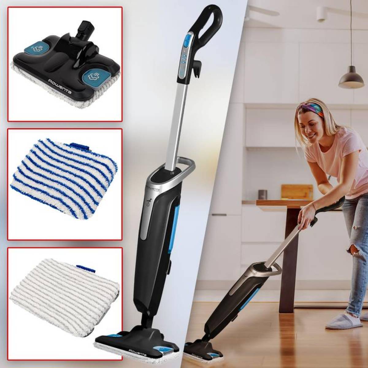 Rowenta Steam Power, 1200w, 7m Cable, Detachable Water Container, 2 Mop Pads