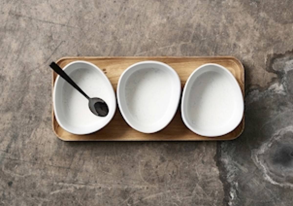 Set 3 Bowl On Teak Board Aida Raw Org Arctic White