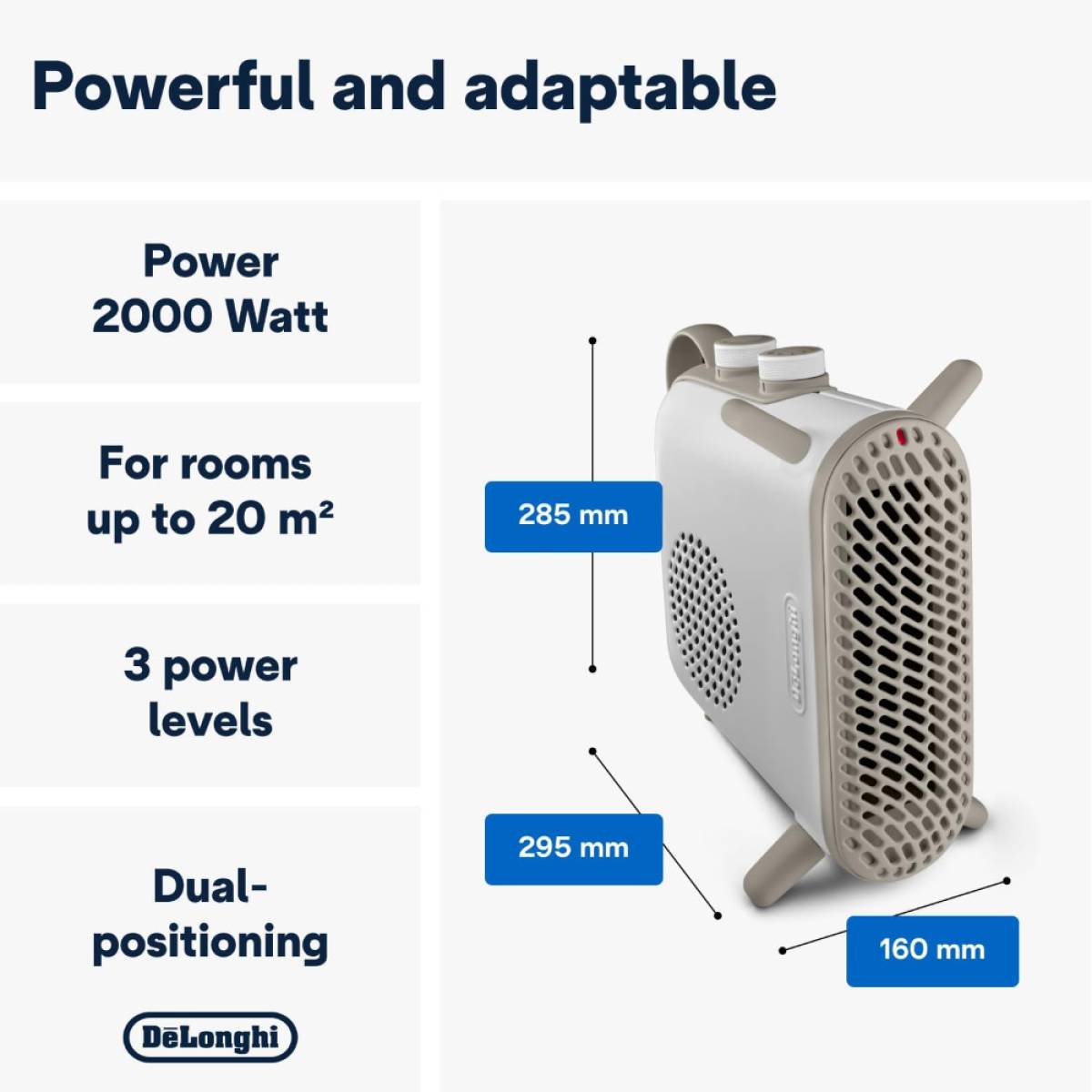 Delonghi Fan Heater, Metal, 2000 W Max, Vertical And Horizontal Position