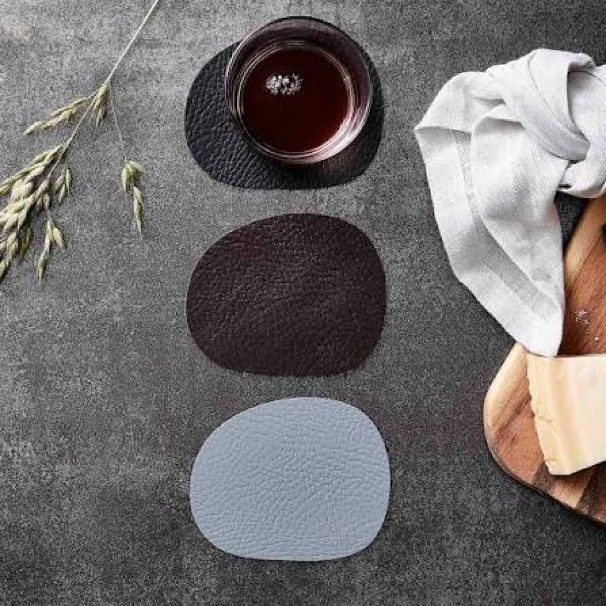 Set 6 Buffalo Coasters Aida Raw Leather Light Grey