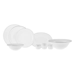 Karaca Fine Pearl Grace Dinner Set of 58Pcs For 12 Person With Gold Trim, White & Black, 153.03.08.0611