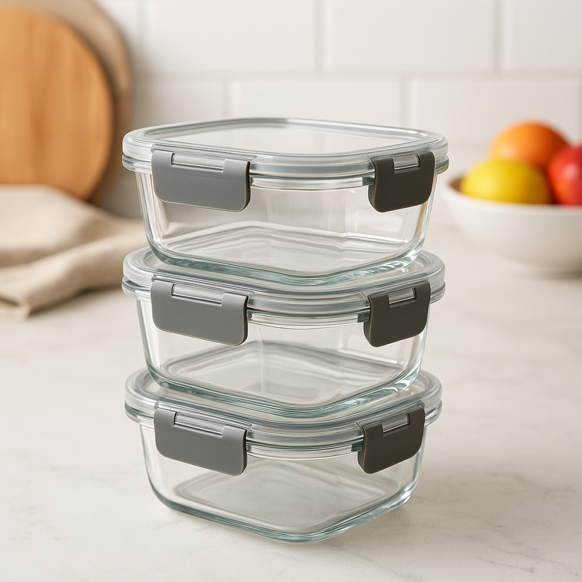 Luxe + Willow Glass Food Container 3pack 370ml Rectangle light Grey